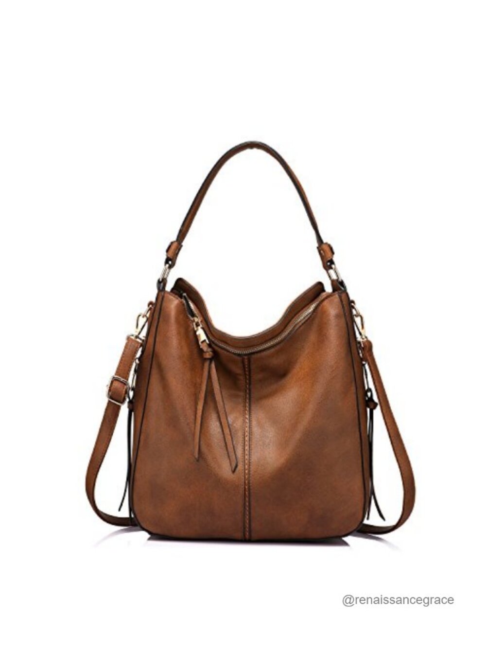 Large Hobo Crossbody Bag for Women, Faux Leather Shoulder Purse with Tassels